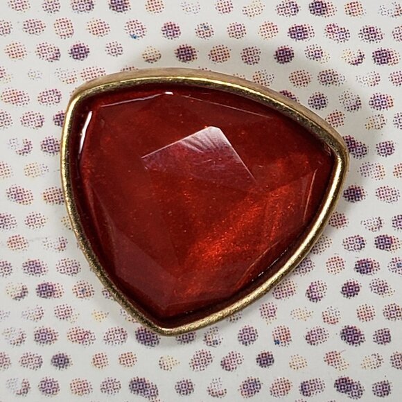 Bold Red Triangle Stud Earrings – Gold tone Geometric Statement Studs for Women - Picture 3 of 7